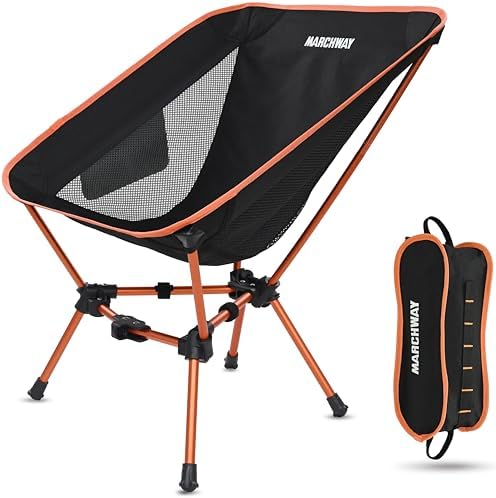 MARCHWAY Lightweight Folding Camping Chair, Stable Portable Compact for Outdoor Camp, Travel, Beach, Picnic, Festival, Hiking, Backpacking, Supports 330Lbs (Orange)