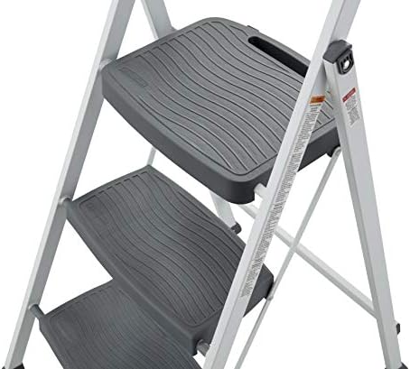 Rubbermaid 3-Step Steel Ladder, Folding Step Stool with Hand Grip and Non-Slip Feet, White, Tested to ANSI US Safety Standards, No Assembly Required (Amazon Exclusive)