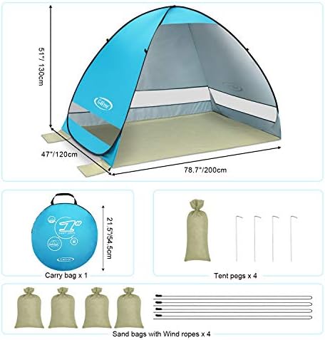 G4Free Large Pop up Beach Tent for 3-4 Person, UPF 50+ Automatic Sun Shelter Canopy Portable Outdoor Cabana Sun Umbrella