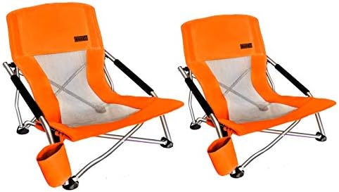 Nice C Chair for Beach for Adults 2 Pack, Low Chair, Sling, Folding, Portable, Concert, Kids, Boat, Sand Chair with Cup Holder & Carry Bag (Set of 2 Orange)