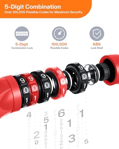 Sportneer Bike Lock: 5 Digit Combination High Security Anti Theft Bike Chain Lock - 3.2/3.6/4ft Heavy Duty Keyless Bicycle Lock for Bike, Motorcycle, Scooter, Door & Gate - 4/6mm Thick, Easy to Use