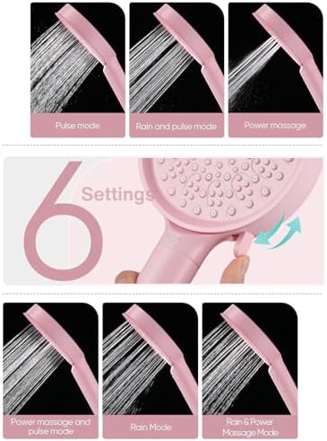 Cobbe Filtered Shower Head with Handheld, High Pressure 6 Spray Mode Showerhead with Filters, Water Softener Filters Beads for Hard Water - Remove Chlorine - Reduces Dry Itchy Skin, Pink