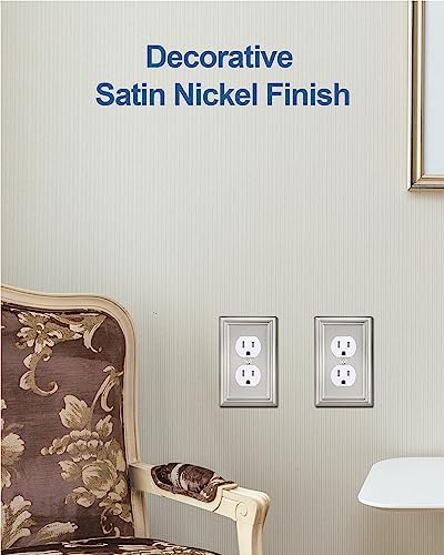 6-Pack Duplex Wall Plate, Decorative Satin Nickel Outlet Cover, Metal Wall Plates for Electrical Outlets, 3.15''*4.88'', Midsize