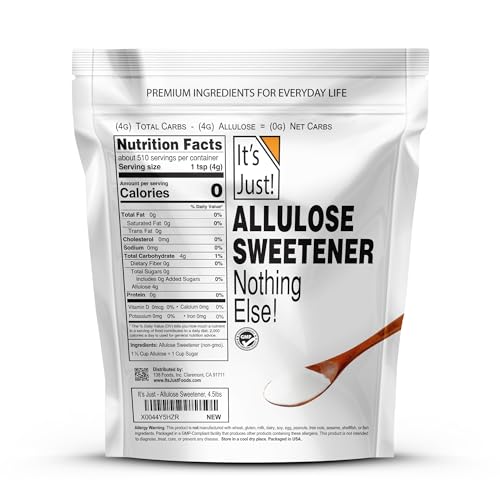 It's Just - Allulose, Sugar Substitute, Keto Friendly Sweetener, Non-Glycemic, Non-GMO (4.5lb)