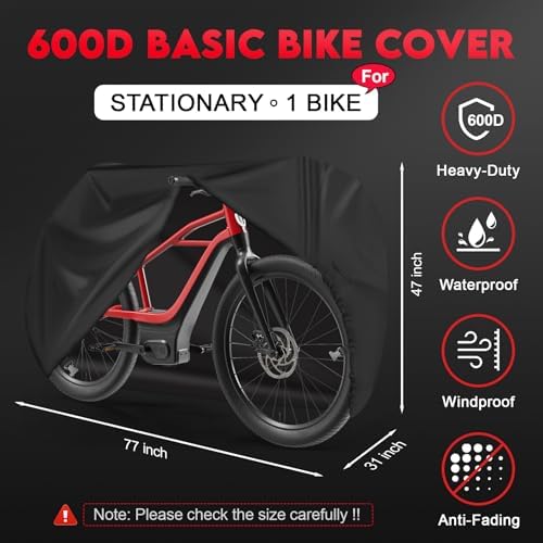 Bike Cover for 1 Bike - 600D Bike Covers Outdoor Storage Waterproof & Heavy Duty, Bicycle Cover for Single eBike, Mountain Bike, Road Bike, Hybrid Bike, Beach Cruiser Bike, Scooter and More