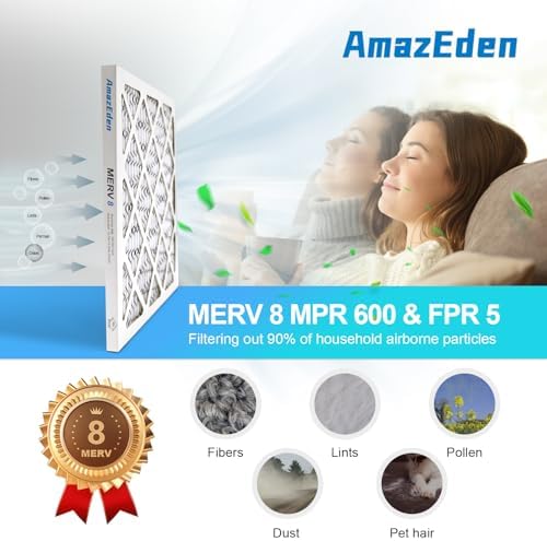 10x10x1 AC Air Filter MERV 8 (6-Pack) MPR 600 FPR 5 HVAC Furnace Pleated Filters Dust Defense Air Filters Replacement (Exact Dimensions: 9.81x9.81x0.81 Inches)