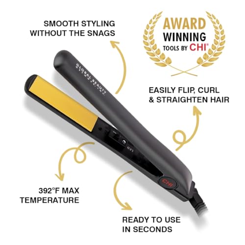CHI Original Ceramic Flat Iron, Hair Straightener For A Smooth Finish, Floating Plates, Quick Heat Up, Analog On/Off Switch, 1" Styling Tool, Black