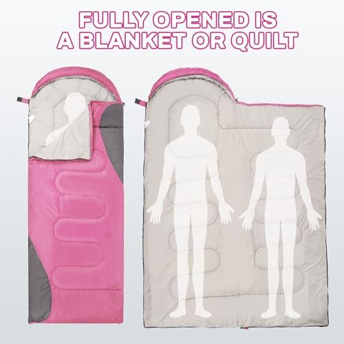 Sleeping Bag for Adults Teens Kids Cold Warm Weather, Portable Waterproof & Lightweight, Compact with Compression Sack, for 3-4 Seasons Camping, Backpacking, Hiking, Travel, Indoors Outdoors