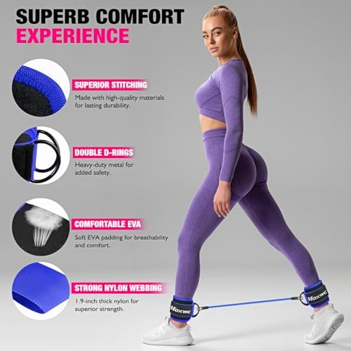 Ankle Resistance Bands with Cuffs, Ankle Bands for Working Out, Ankle Resistance Band for Leg, Booty Workout Equipment for Kickbacks Hip Fitness Training, Exercise Bands for Butt Lift Women