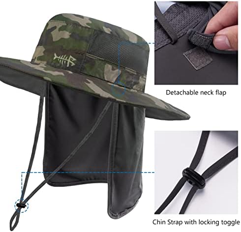 BASSDASH UPF 50+ Sun Fishing Hat Water Resistant with Detachable Neck Flap