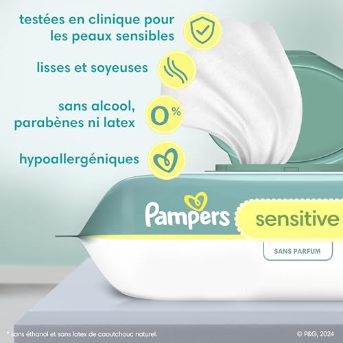 Pampers Baby Wipes, Sensitive, Water Based Wipe, Clinically Proven, Hypoallergenic, and Unscented for Babies, 1008 Wipes Total (12 Flip-Top Packs)