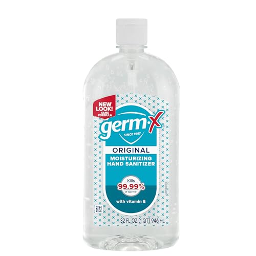 Germ-X Original Hand Sanitizer, Back to School Supplies, Non-Drying Moisturizing Gel with Vitamin E, Instant and No Rinse Formula, Large Family-Size Flip Top Bottle, 32 Fl Oz (Pack of 4)