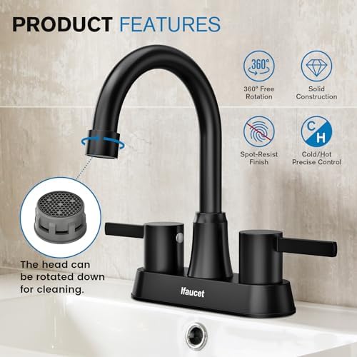 Black Bathroom Faucet 3 Hole, Bathroom Faucets for Sink 3 Hole, Bathroom Sink Faucet, 4 Inch 2 Handle Centerset, Lead-Free, with Copper Pop Up Drain (Matte Black)