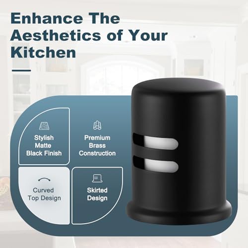 Dishwasher Air Gap Cover, Dishwasher Air Gap Cap for Kitchen Sink, Solid Brass Dishwasher Overflow Vent Cap Replacement Kit, Matte Black