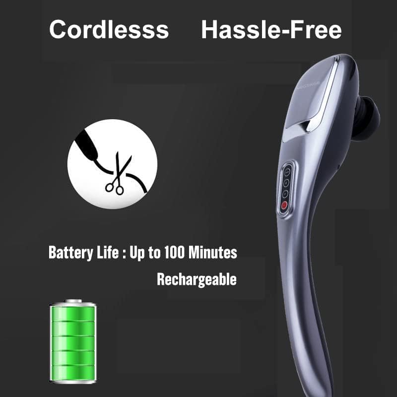 MEGAWISE Handheld Back Massager | Deep Tissue Percussion Massage for Back, Neck, Shoulders, Waist and Legs (Cordless Silver)