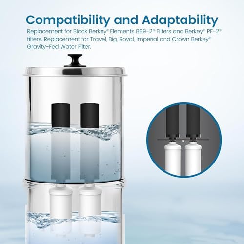 Filterlogic NSF/ANSI 372 Certified Water Filter, Replacement for Berkey® Black Filters (BB9-2®) & Fluoride Filters (PF-2®) Combo Pack