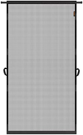 MAGZO Hanging Screen Door, Fits Door Size 34" x 82" (Curtain Size 36'' x 83''), Upgraded Fiberglass Mesh Net with Tension Rod&Hook&Loop (One Piece Can be Installed in 2 Ways), Weighted Bottom, Grey