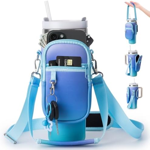 linmaya Water Bottle Carrier Bag with Phone Pocket for Stanley Cup 40/30oz,Insulated Neoprene Water Bottle Holder Cross-boday Bag with Adjustable Shoulder & Handheld Strap Stanley Cup Accessories