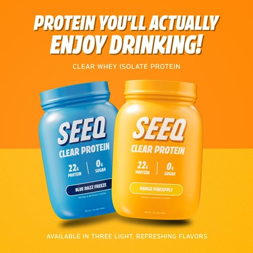 SEEQ Clear Whey Isolate Protein Powder, 22g Protein, Zero Lactose, Zero Sugar for Teens, Men, and Women, Healthy Juicy Protein with 25 Servings (Mango Pineapple)