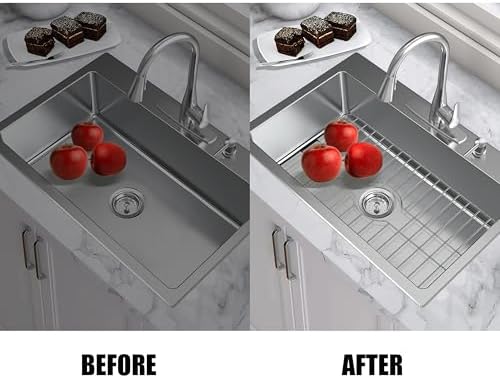 SunnyPoint 304 Stainless Steel Sink Protector Rack – Rust-Resistant Grid for Kitchen Sink Bottom, Scratch Prevention, Drainage Support, (Large) (17.5"x12.4")