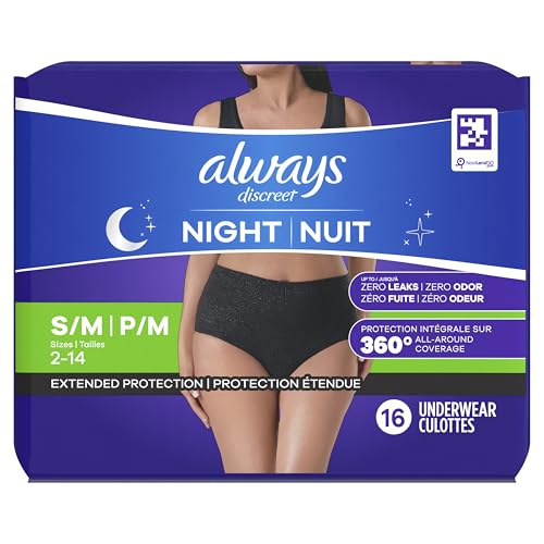 Always Discreet Adult Incontinence Overnight Underwear for Women, Small/Medium, Up to 100% Bladder Leak Protection, 48 Count (3 Packs of 16)