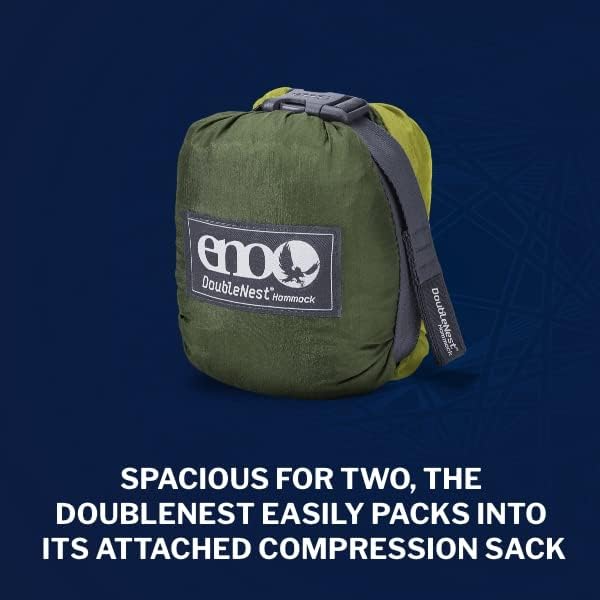 ENO DoubleNest Hammock - Lightweight, Portable, 1 to 2 Person Hammock - for Camping, Hiking, Backpacking, Travel, a Festival, or The Beach - Olive/Melon