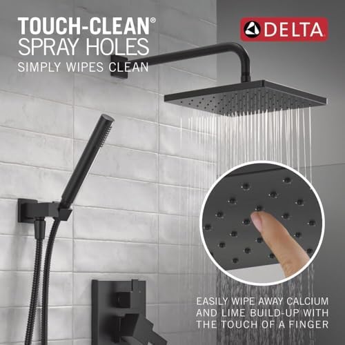 Delta Faucet Modern Raincan 2-Setting Shower Square System Including Rain Shower Head and Handheld Spray Black, Rainfall Shower System Brushed Black, Shower Valve Trim Kit, Matte Black 342701-BL