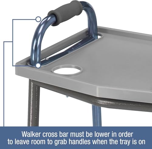 DMI Walker Tray With Cup Holders, Walker Tray For Folding Walkers, Mobility Accessory for Seniors, Tray Table for Standard Walkers, Multipurpose and Portable, Gray