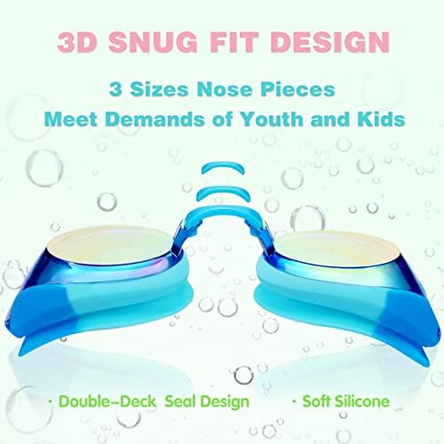 Keary Kids Swim Goggles for Toddler Kids Youth(3-12),Anti-Fog Waterproof Anti-UV Clear Vision Water Pool Goggles