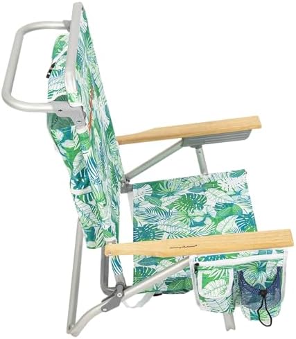 Tommy Bahama 5-Position Classic Lay Flat Backpack Beach Chair with Cooler and Cup Holder, Portable Folding Beach Chair for Tanning, Tropical Leaves