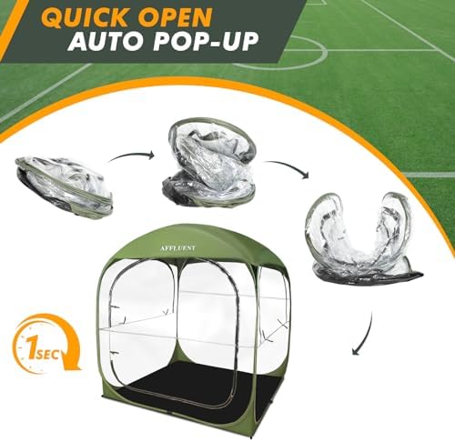AFFLUENT Thickened PVC Sports Tent - All-Weather Shelter Pod for 2-6 Person, Pop-Up Shelter, Instant Setup, Removable Top & Sealed Floor for Outdoor Events, Soccer, Rugby