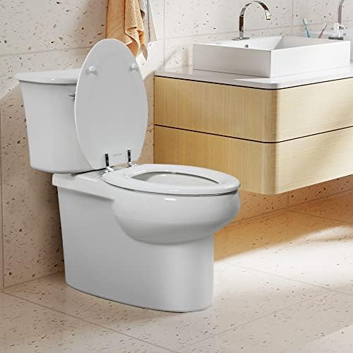 Elongated White Toilet Seat Natural Wood Toilet Seat with Zinc Alloy Hinges, Easy to Install also Easy to Clean, Scratch Resistant Toilet Seat by Angol Shiold (Elongated, White)