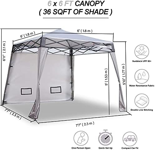 EzyFast Compact Pop Up Canopy Tent, Collapsible Instant Shelter,Portable Sports Cabana, with Built-in Weight Bags, 8 x 8 ft Base / 6 x 6 ft Top for Camping, Hiking, Picnic, Family Outings (Khaki)