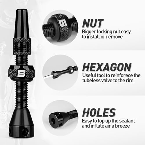 BWSHLF Tubeless Presta Valve Stem 40/44/55/60/65/80/100 mm, Super Light Alloy Presta Valve Stem Kit with Valve Core Remover Tool and Valve Stem Caps - Multiple Color and Size Options(Pair)