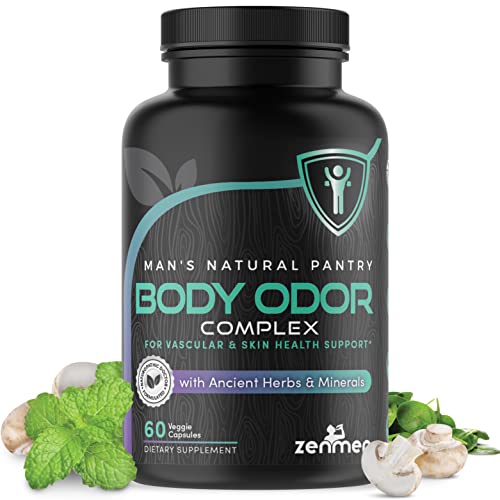 Natural Body Odor Eliminator Pills - Reduce Bad Breath, Sweat, Armpit & Foot Odor - Chlorophyll Tablets with Zinc, Champignon, Psyllium Fiber - Vegan Capsules, Made in USA