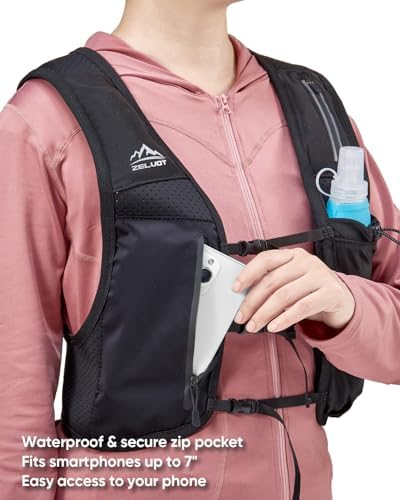 Running Vest for Women Men, USA Original Patent, Adjustable Chest Straps Running Hydration Vest with Phone Holder and 6 Pockets, Lightweight Reflective Running Vest for Hiking Running
