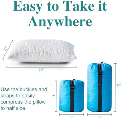 Small Cooling Shredded Gel Memory Foam Pillow,Camping Pillow Travel Pillow- Adjustable for Contoured Support -Portable Ideal for Backpacking, Camping, Travel, Car, Airplane,Office Nap
