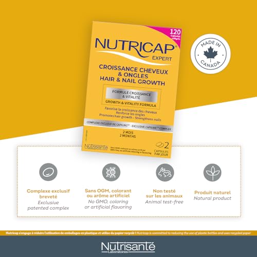 Nutricap Expert Hair & Nail Growth - Made In Canada - Biotin, Walnut Oil, Vitamin B3 - Hair Growth, Strengthens Nails - 2 Months Treatment - 120 softgels