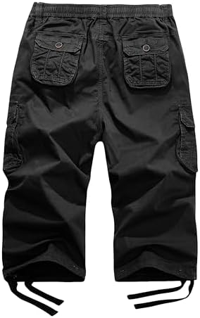 FOURSTEEDS Women's Mid Rise Cotton Capri Hiking Shorts Drawstring Multi Pocket Cargo Shorts Elastic Waist Cropped Cargo Pants