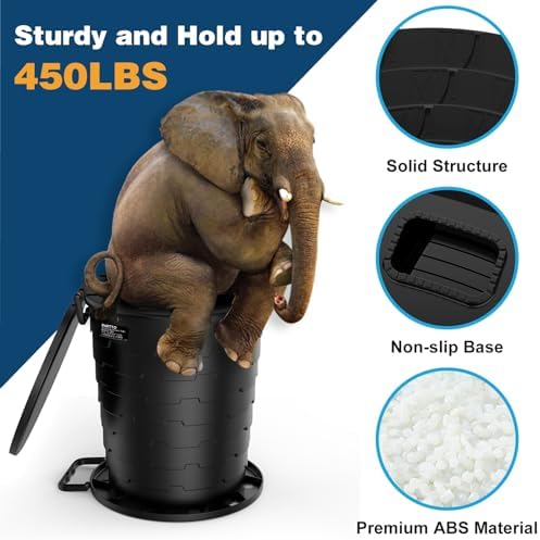 Portable Toilet for Adults, Retractable Porta Potty for Camping with Toilet Paper Holder and Lid, Foldable Toilet Adjustable Height for Camping, Hiking, Fishing, RV Travel, Road Trips