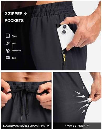 Pudolla Men's Lightweight Hiking Pants Quick-Dry Outdoor Sweatpants with Zipper Pockets for Casual Travel Athletic Workout