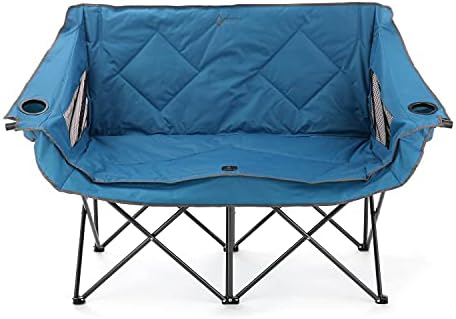 ARROWHEAD OUTDOOR Portable Folding Double Duo Camping Chair Loveseat w/ 2 Cup & Wine Glass Holder, Heavy-Duty Carrying Bag, Padded Seats & Armrests, Supports up to 650lbs, USA-Based Support