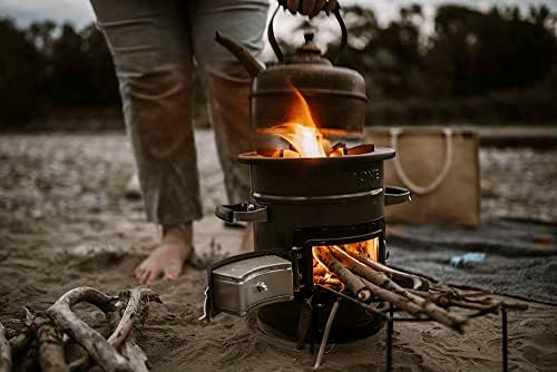 GasOne Premium Wood Burning Rocket Stove Camping for Backpacking, Hiking, RV and Survival - Insulated Barrel Stove Kit with Silicone Handles – Military Green