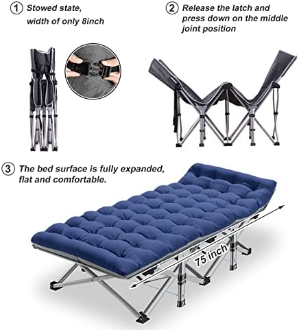 ABORON Folding Camping Cot W/Mat for Adults, Heavy Duty Outdoor Bed with Carry Bag,1200 D Layer Oxford Travel Camp Cots