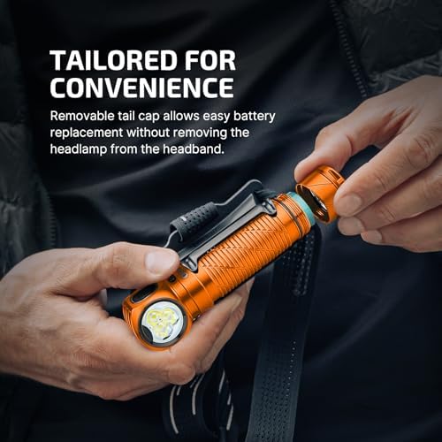 OLIGHT Perun 3 Rechargeable Headlamp Flashlight, 3000 Lumens LED Headlight with Red Light, Waterproof Head Lamp with Headband for Outdoor Camping, Hiking, Working(Orange)