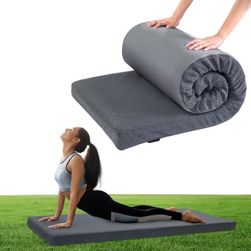 HOMBYS Memory Foam Camping Mattress Pad,Portable Sleeping Pad for Adult,Waterproof Cot Mattress,Roll Up Floor Mattress,Foldable Backpacking Travel Bed for Hiking,Guest Bed