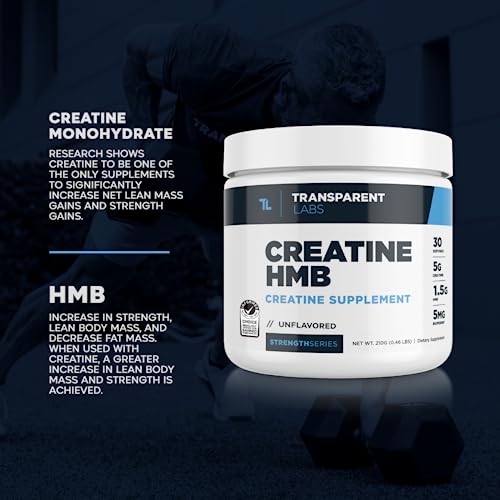 Transparent Labs Creatine HMB Sports Nutrition Bodybuilding Supplement - Creatine Monohydrate Powder with HMB for Muscle Growth, Increased Strength and Enhanced Performance - 30 Servings, Unflavored