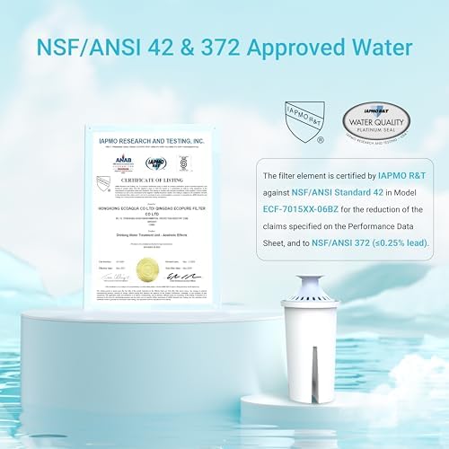 AQUA CREST Alkaline Water Filter, Intended for Brita® Pitchers and Dispensers, Everyday, UltraMax, Metro+, XL and More, NSF Certified, 2 Months, 6 Count, Mineralized Alkaline Water, Increases Water PH