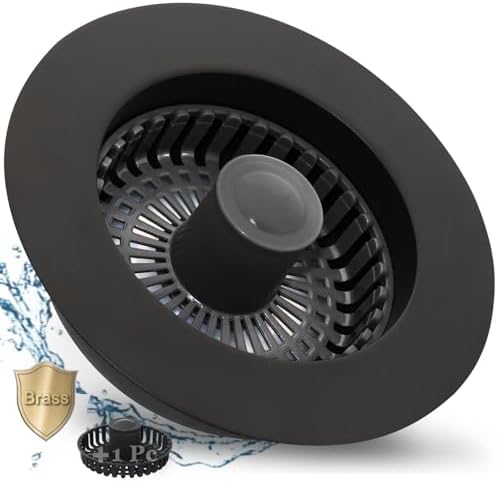3 in 1 Kitchen Sink Stopper, Pop Up Kitchen Sink Drain Strainer, with an Extra Basket Strainer, Kitchen Sink Drain Stopper for US Standard 3-1/2 Inch, Brass Material Electroplate Black