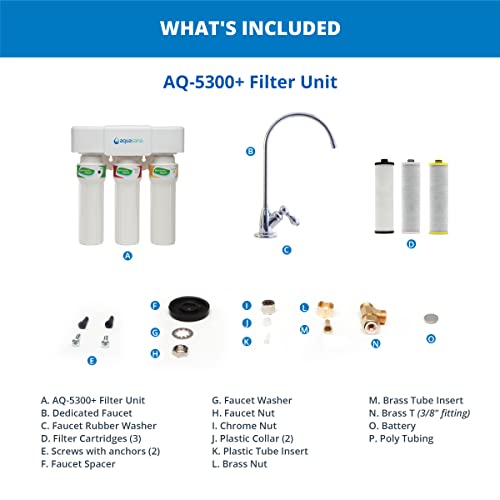 Aquasana Under Sink Water Filter System - Reduces PFAS, Lead, & Chlorine in Drinking Water - Under Counter Claryum Filtration for Kitchen - 3-Stage Max Flow - Chrome Faucet - AQ-5300+.56